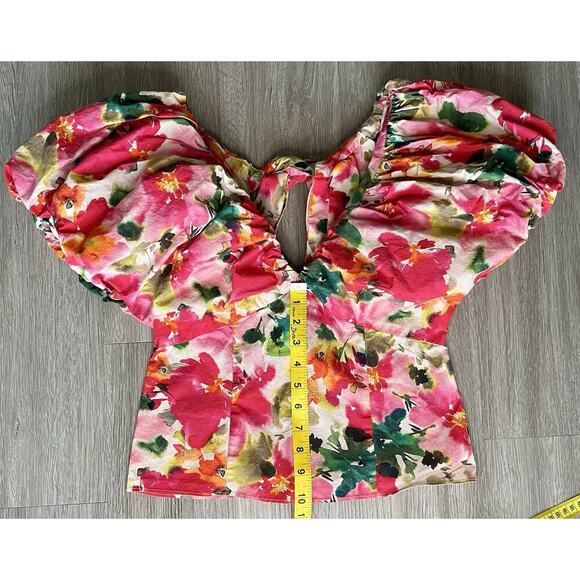 J.Crew Floral Puff Sleeve Blouse Size 6 – Watercolor Print V-Neck Top - Picture 7 of 9